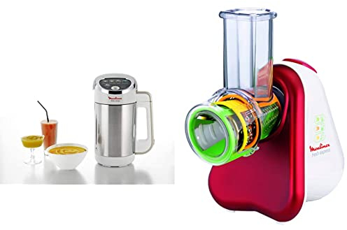 Moulinex Easy Soup Blender Chauffant, Robot cuiseur, Double Paroi, Capacité 1,2L,Soupe & Découpe Légumes Electrique Fresh Express3 en 1 Râper Emincer Gratter Mandoline Légumes Fruits Fromage 200W