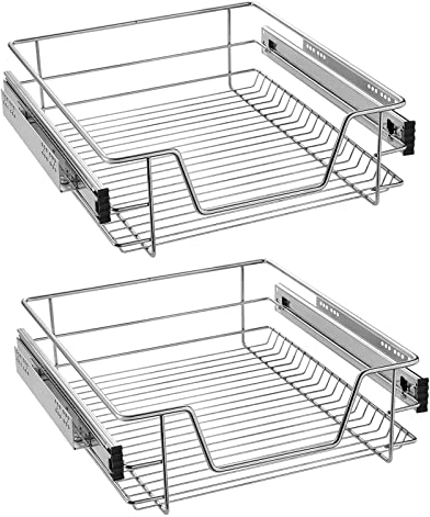 NAIZY 2x Teleskopschublade 50cm Breite anwendbar Küchenschublade Silber Küchen Regal aus Massiver Edelstahl Schrankauszug Küchenschrank (Tatsächliche Breite 47cm, 2 Stück)