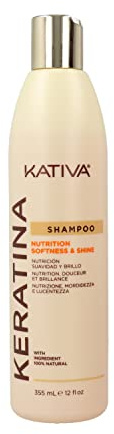 Kativa Shampooing nutritionnel à la kératine 355 ml | Reconstruction, douceur et brillance | Sans sel, sulfate ou parabène | avec kératine hydrolysée et céramides | Cheveux abîmés
