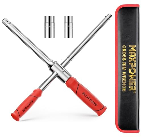 MAXPOWER Car Wheel Brace Wrench, Detachable Lug Wrench Rapid Cross Wheel Brace Wrench with 1/2-Inch Drive - 2PCs Sockets Size (17mm/19mm & 21mm/23mm)
