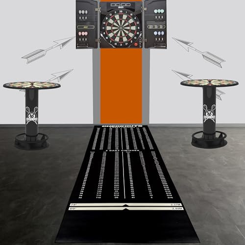 CARPETIA Innovativ svart dartmatta med vita grå kastlinjer för ultimat skydd och precision 80 x 285 cm
