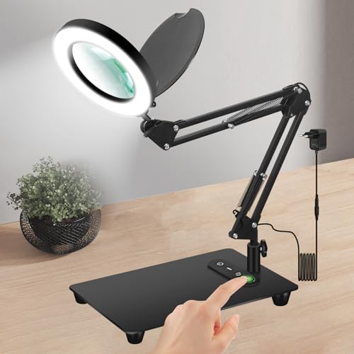 Lupe mit Licht, 5X Lupenlampe, 5 Farbe Modi beleuchtete Lupe mit Touch-Steuerung,Leselupe mit licht für Enge Arbeit Handwerk Reparatur Vergrößerungsglas