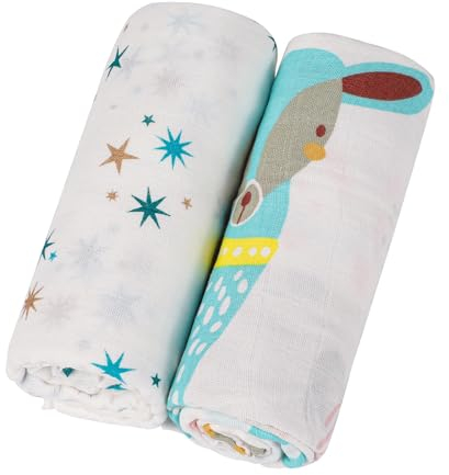 KAKU NANU Baby Pucktuch Babydecke Musselin Spucktücher 2er Set 100% Baumwolle 110x120 cm,Dünne Atmungsaktive Mullwindeln Baby Wickeltuch für Neugeborene Junge und Mädchen REH