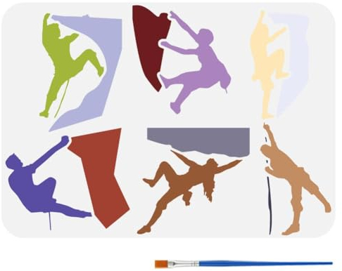FINGERINSPIRE Kletternde Menschen Malschablone Mit Kunststoffpinsel 21x29.7 cm Kletterer Zeichenvorlage Sport Und Outdoor Themenschablone Zum Malen Auf Holz Segeltuch Stoff Mauer Möbel