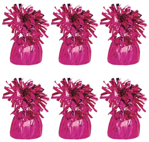 PARTYRAMA.CO.UK Foil Helium Balloon Weights - Pack of 6 - Durable & Colourful Magenta Hot Pink Balloon Weights for Birthdays Parties, Events & Celebrations - Perfect Balloon Weight Holders