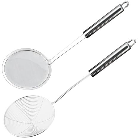 WYRGQIQN 2 Set di Scolapasta e Schiumarola in Acciaio Inox con Cestello per Pasta Separati, Completo di utensili essenziali per la tua cucina