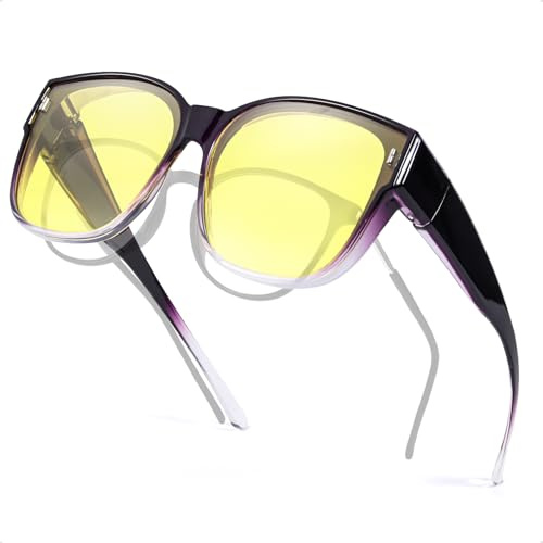 Myiaur Lunettes de Conduite de Nuit pour Femmes, Lunettes Polarisées à Lentille Jaune pour une Vision Nocturne en toute Sécurité, Anti-éblouissement, Lunettes de Phare pour Cadre Léger, 64-14-150