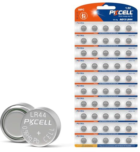 LR44 AG13 - Pile alcaline a bottone 1,5 V 158 mAh, per giocattoli, libri musicali, termometro, luce notturna, confezione da 50 pezzi PKCELL