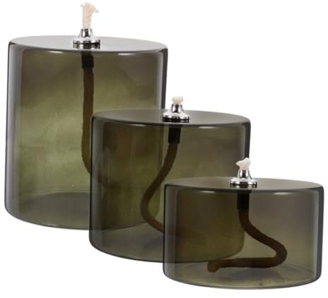 3 Pièces Bougeoir En Verre Contenants De Bougies à Huile Rechargeables Huile Pour Lampe à Paraffine Abat-jour Antique Lampe à Pétrole Au Kérosène Fil De Coton Olive Green ABOOFAN