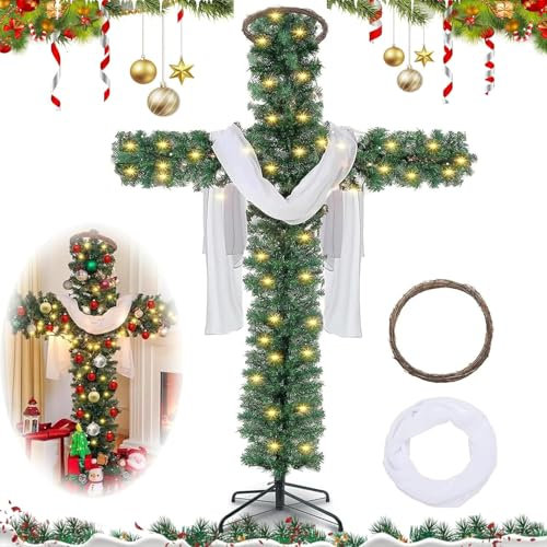 NZDFH Kreuz-Weihnachtsbaum mit Beleuchtung Kunstlicher Weihnachtsbaum 150cm LED Weihnachtsbaum Spritzguss Weihnachtsbaum Weihnachtsdekoration Weihnachten Geschenke Weihnachten Deko