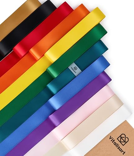 Vitalizart Nastro di Raso 12 Colori Scuri 2,5cm*32,9m per Confezioni Regalo, Nastro Regalo Poliestere Doppio Lato, Nastri in Tessuto Spesso per Artigianato, Bouquet, Decorazioni & Ghirlande Natalizie