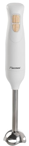 Bestron Stabmixer, Pürierstab mit 2 Geschwindigkeitsstufen & ergonomischer Handgriff, inkl. Turbofunktion mit mehr als 14.000/rpm, Staab abnehmbar, Material: Edelstahl, Farbe: Weiß/Holzimitat