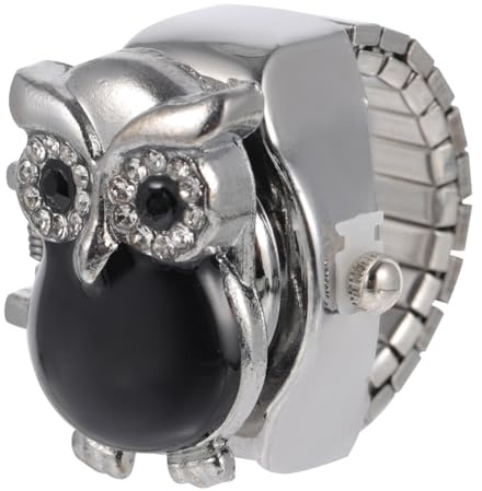 Healeved Reloj de anillo de búho retro reloj de anillo de animales Reloj de cuarzo con forma de anillo relojes de dedo reloj de anillo para mujer dedo Aleación de zinc Black