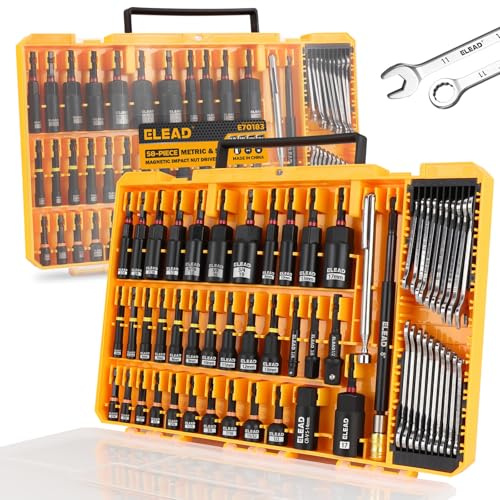 58-Piece Magnetic Impact Nut Driver Set, Metric & SAE Mini Combination Wrench Set, Impact Socket Adapter, 3LBS Magnetic Pickup Tool, Wing Nut Driver, Universal Socket, 1/4'' Quick-change Bit Extension