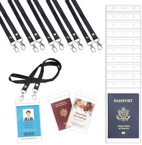 10 Piezas Porta Tarjetas Colgante,20,5 x 10,8 cm Transparente Porta Tarjetas Identificativas,Acreditaciones Colgantes con 10 Negras,Funda Tarjeta Identificación para Negocios,Oficinas,Escuelas