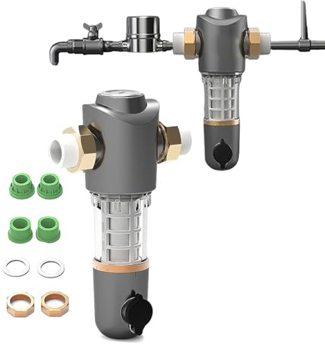 Generico Filtro Rotativo per Sedimenti, Filtrazione di Precisione da 40 Micron, Sistema di Controlavaggio Automatico, Bottiglia Filtrante Antideflagrante E Antigelo