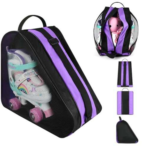flintronic Bolsa para Patines, Mochila para Patines en Linea, Bolsa Patines 4 Ruedas con Correa de Hombro Ajustable, 3 Compartimentos, Mochila Patines Roller para Niños Mujeres, Hombres