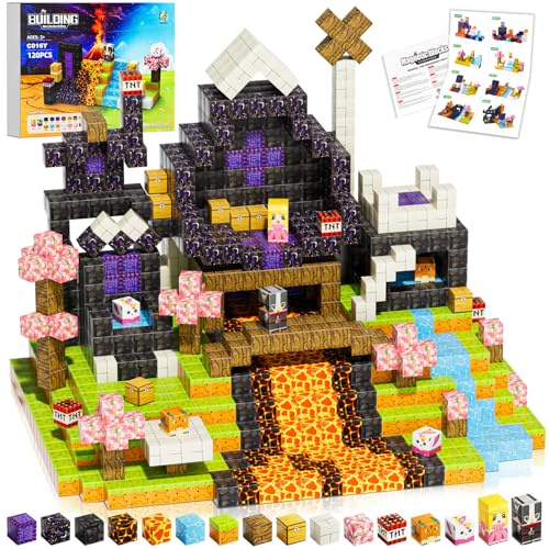 120PCS Magnetic Blocks, Magnetic Building Blocks Sensory Toys, Creative Blocks Kids Games STEM Montessori Construction Toys for Boys Girls Age 3-10