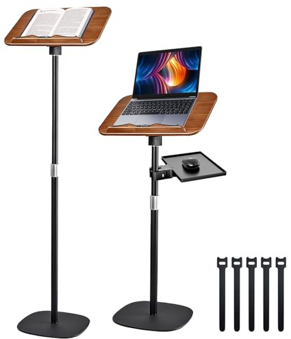 Atril de Suelo para Libros, Soporte para Portátil y Libros de Cocina, Soporte de Madera para Partituras con Bandeja para Ratón, Soportes de Lectura de Suelo Ajustables en Altura de 50 a 170 cm