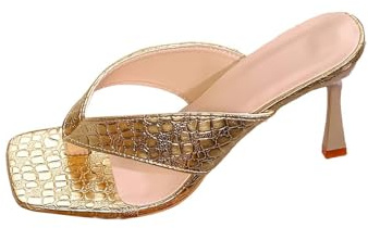 Generico Tacchi Donna Estivi Scarpe Estive Comode Largo Pantofole Comode con Punta E Tacco da Donna,Estive,da Spiaggia Sandali Estivi Comodi Scarpe Mare (Gold,43)