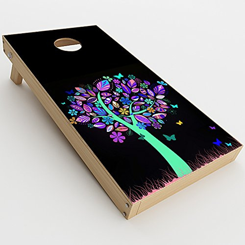 Skin Decal Vinyl Wrap for Cornhole Game Board Bag Toss (2xpcs.) Skins Stickers Cover/Living Tree Butterfly Colorful