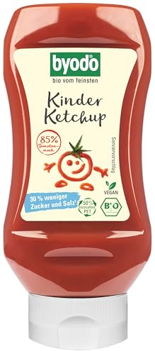 Kinderfreundlicher Ketchup, Bio Ketchup ohne raffinierten Zucker von Byodo – 6 x 300 ml Squeeze Flasche, Satte 85% Tomatenmark-Anteil, Mit Süße aus der Agave