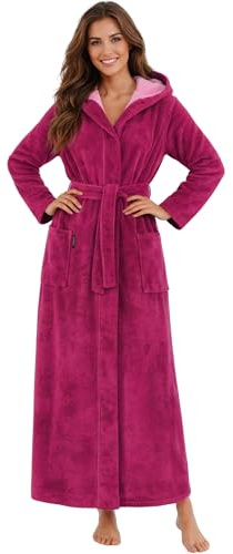 Morgenstern Peignoir Femme I Extra Long I Capuche I Robe de Chambre Pour Grandes Femmes I Rose I Large