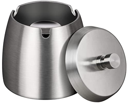 OILP Ashtrays,Outdoor Ashtray with Lid - Ashtray for Outside Patio, Stainless Steel Windproof Smokeless Ash Tray for Balcony, Ashtrays for Smokers Home Office Decoration (Small)