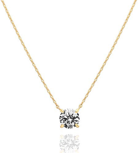 PAVOI 14K Gold Plated Crystal Solitaire 1.5 Carat (7.3mm) CZ Dainty Choker Necklace | Yellow Gold Necklaces for Women