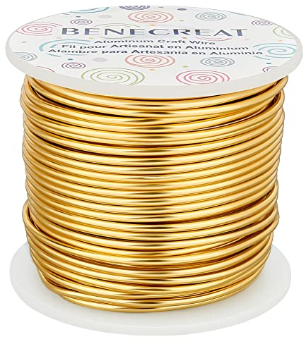 BENECREAT 12 Gauge (2mm) Aluminiumdraht 100FT (30m) Anodized Jewelry Craft Making Perlen Floral Colored Aluminium Craft Wire - Hell Gold