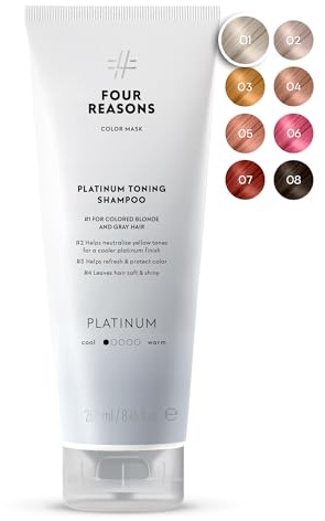 FOUR REASONS Hair Color Shampoo, Platinum (8 Colors) - Blonde Hair Toner & Color Depositing Shampoo, Hair Color Shampoo for Women - Silver Shampoo Toner, Sulfate Free, Vegan – 250 ml