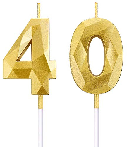 BBTO Bougies de Numéro de 40e Anniversaire 3D Bougies de Gâteau en Forme de Diamant Décoration de Gâteau Topper de Numéro 40 pour Anniversaire Mariage Célébration Fournitures, Or