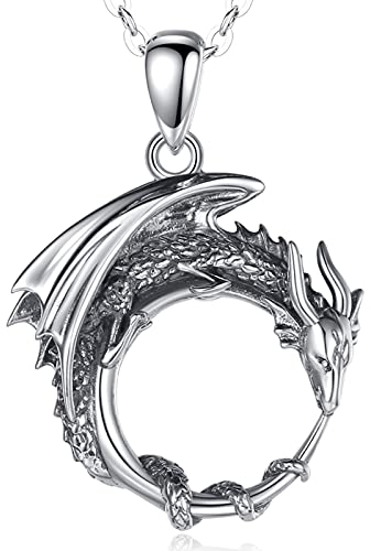 CELESTIA 925 Sterling Silber Ouroboros Drachen und Mond Halskette mit Anhänger, Fantasie Schmuck für Damen, Gothic Geschenke für Mädchen