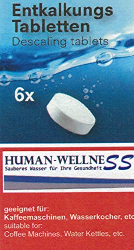 Human-Wellness 6 x Entkalkungstabs für Kaffeevollautomaten von Jura, Melitta, Nivona, Bosch, deLonghi, Siemens u.a.