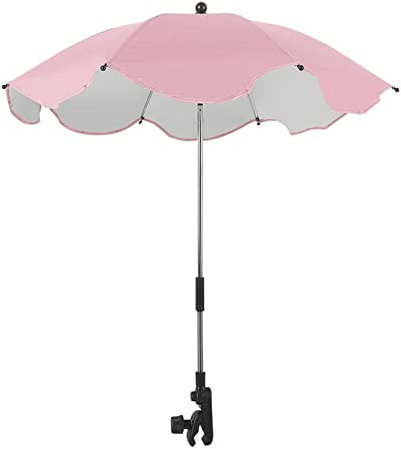 popyes Parapluie Parasol Poussette Universel 50+ UV Couverture Anti UV Poussette Ombrelle Poussette Universelle avec Pince Réglable Protection Anti-UV et Anti-pluie pour Poussette et Landau (Rose)