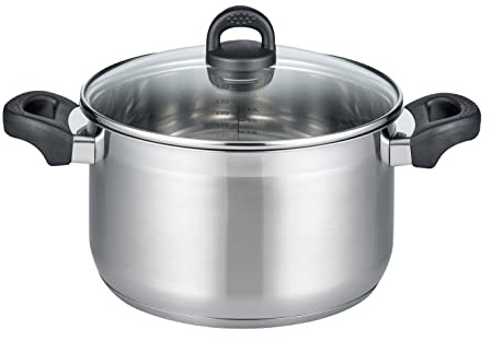 ELO 12225 - Pentola per carne, serie GD, 24 cm, tormalina, a induzione, in acciaio inox satinato, manici in plastica antiscivolo, con scala litro e sistema di dosaggio dell'olio