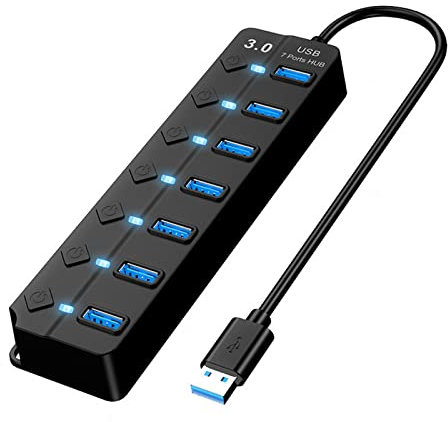 7-Port USB 3.0 Extension Hub for Laptop, Computer, PS5, MacBook, All USB Peripherals