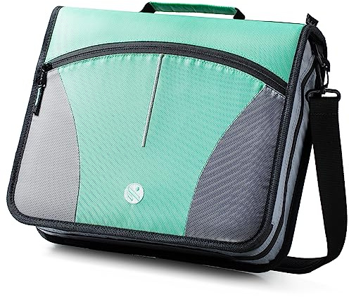 Kinbashi 3-Ringbuch, 7,6 cm O-Ring-Reißverschluss, Ordner mit Schultergurt, Fächermappen und mehreren Taschen, Grün