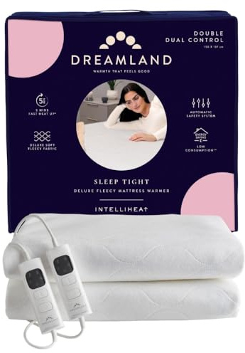 Dreamland Sleep Tight Electric Blanket – Premium Heated Fitted Underblanket with 6 Heat Settings, Fast Heat, Overheat Protection & Machine Washable, Timer, 150 x 137cm - Double Size Two Controllers