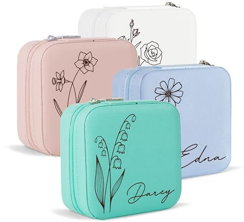 Party to Be Custom Name Jewelry Box with Birth Flower Personalized Jewelry Travel Case Organizer Bridesmaid Gifts Birthday Gifts for Women (Birth Flower Series 2)
