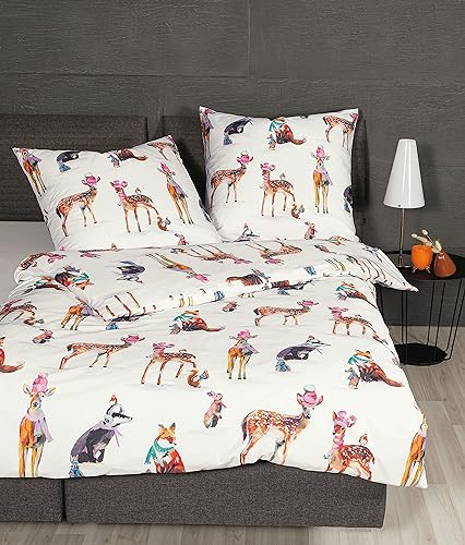 Janine Bettwäsche 135x200cm + 80x80cm modern Art - weicher Bettbezug aus Mako Satin - mit Reißverschluss - 100% Baumwolle - Öko-Tex - Multicolor