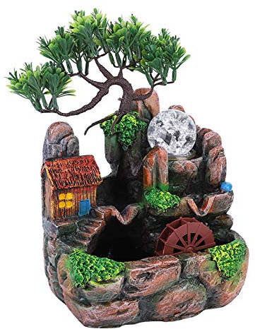 lyrlody Fuente Decorativa de Mesa con Efecto de Niebla, Humidificador de Resina para Sala de Estar(Enchufe Europeo de 220 V)