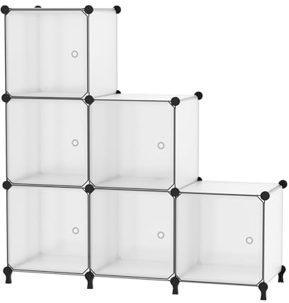 ATTDETJL Organizador 6 Cubos con Puertas - Estante Modular Apilable para Dormitorio, Armario, Salón o Debajo Escaleras, Fácil Montaje, Color Blanco Esmerilado ATTSL6003