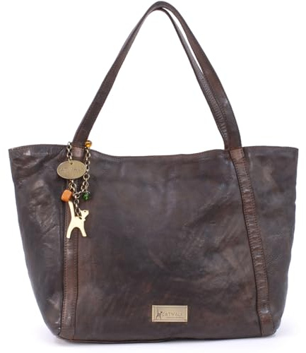Catwalk Collection Handbags - Tote Bag Grande de Piel Lavada - Bolso de Hombro de Mujer - Bolso de Mano A4 de Trabajo - Shopper - Hazel - Marrón