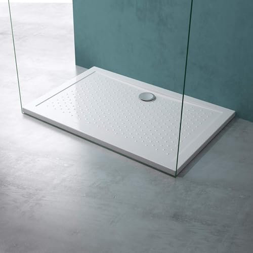 Mai & Mai Plato de ducha 80 x 140 cm, antideslizante, color blanco, forma: rectangular, 4 cm de altura, Lucia