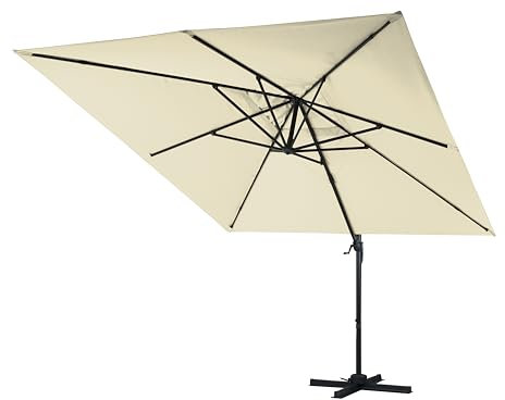 Gardissimo Ampelschirm mit Ständer Cannes 350x270 cm natur, lange Seite nach vorne, mit UV Schutz 50+, Kurbel, 360 Grad drehbar, rechteckig, Kurbelschirm, Marktschirm, Sonnenschirm