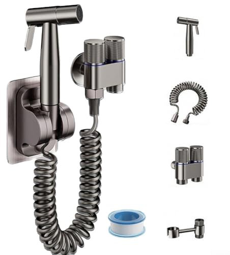 Juego de rociadores de bidé de acero inoxidable con presión ajustable para inodoro, accesorio de ducha de mano para baño, con doble salida, interfaz G1/2 (gris oscuro A)