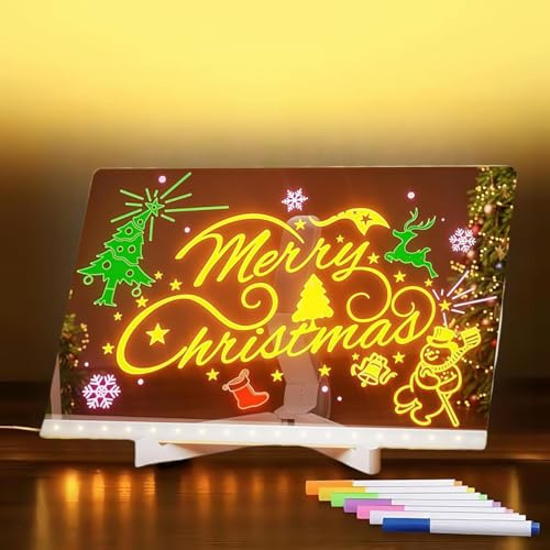 Tableau d'affichage LED avec plaque acrylique lumineuse, 7 stylos de couleur, nouveau créatif réinscriptible et effaçable à sec avec support réglable (30 x 20 cm)
