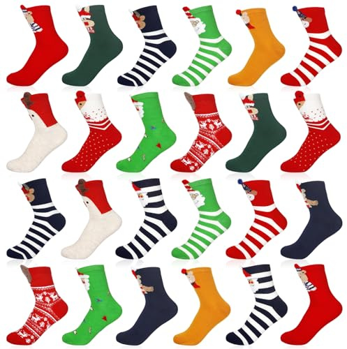 KDISHKRA 12 Paia Calzini Natalizi, Divertenti Calzini di Natale Donna Uomo 35-40, Calzini Antiscivolo Novità con motivi natalizi, Cotone Calze Regali Natale per calze di Natale, Compleanni