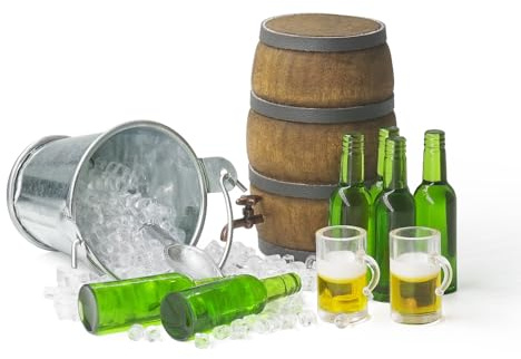 Odoria Miniatura Bebida Taza de Cerveza: Escala 1/12 Casa de Muñecas Barril de Cerveza Vaso Licor Hielo para Fiesta Bar Granja Vaquero - Mini Botellas Alcohol Realista Modelo DIY